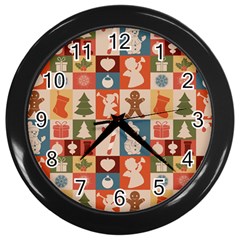 Cute Christmas Seamless Pattern Vector Wall Clock (black) by Vaneshart