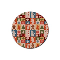 Cute Christmas Seamless Pattern Vector Rubber Round Coaster (4 Pack)  by Vaneshart