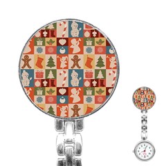 Cute Christmas Seamless Pattern Vector Stainless Steel Nurses Watch by Vaneshart