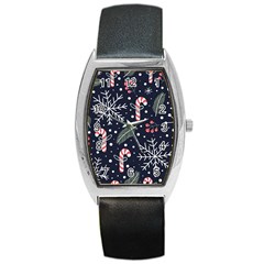 Holiday Seamless Pattern With Christmas Candies Snoflakes Fir Branches Berries Barrel Style Metal Watch by Vaneshart