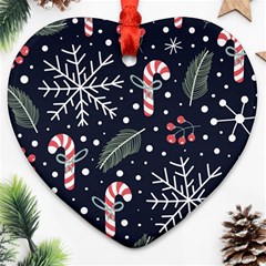 Holiday Seamless Pattern With Christmas Candies Snoflakes Fir Branches Berries Heart Ornament (two Sides) by Vaneshart