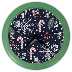 Holiday Seamless Pattern With Christmas Candies Snoflakes Fir Branches Berries Color Wall Clock by Vaneshart