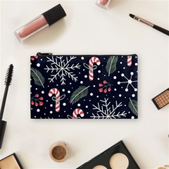 Holiday Seamless Pattern With Christmas Candies Snoflakes Fir Branches Berries Cosmetic Bag (small) by Vaneshart