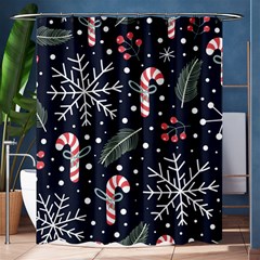 Holiday Seamless Pattern With Christmas Candies Snoflakes Fir Branches Berries Shower Curtain 60  X 72  (medium)  by Vaneshart