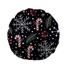 Holiday Seamless Pattern With Christmas Candies Snoflakes Fir Branches Berries Standard 15  Premium Round Cushions by Vaneshart