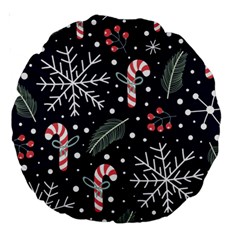 Holiday Seamless Pattern With Christmas Candies Snoflakes Fir Branches Berries Large 18  Premium Round Cushions by Vaneshart