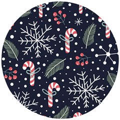 Holiday Seamless Pattern With Christmas Candies Snoflakes Fir Branches Berries Wooden Puzzle Round by Vaneshart