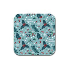 Seamless Pattern With Berries Leaves Rubber Square Coaster (4 Pack)  by Vaneshart