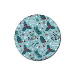 Seamless Pattern With Berries Leaves Rubber Round Coaster (4 Pack)  by Vaneshart