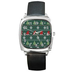 Beautiful Knitted Christmas Pattern Square Metal Watch by Vaneshart