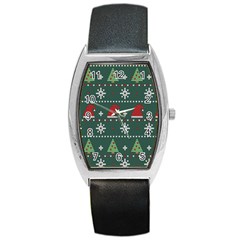 Beautiful Knitted Christmas Pattern Barrel Style Metal Watch by Vaneshart