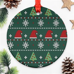 Beautiful Knitted Christmas Pattern Round Ornament (two Sides) by Vaneshart