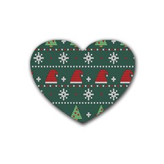 Beautiful Knitted Christmas Pattern Heart Coaster (4 Pack)  by Vaneshart