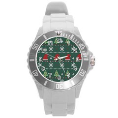 Beautiful Knitted Christmas Pattern Round Plastic Sport Watch (l) by Vaneshart