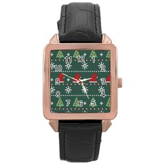 Beautiful Knitted Christmas Pattern Rose Gold Leather Watch  by Vaneshart