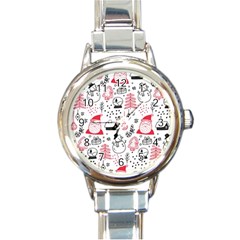 Christmas Themed Seamless Pattern Round Italian Charm Watch by Vaneshart