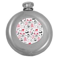 Christmas Themed Seamless Pattern Round Hip Flask (5 Oz) by Vaneshart