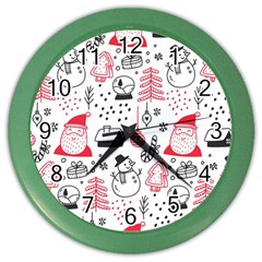 Christmas Themed Seamless Pattern Color Wall Clock by Vaneshart