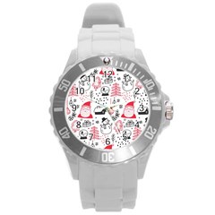 Christmas Themed Seamless Pattern Round Plastic Sport Watch (l) by Vaneshart