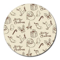 Vintage Christmas Pattern Round Mousepads by Vaneshart