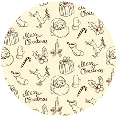 Vintage Christmas Pattern Wooden Puzzle Round by Vaneshart