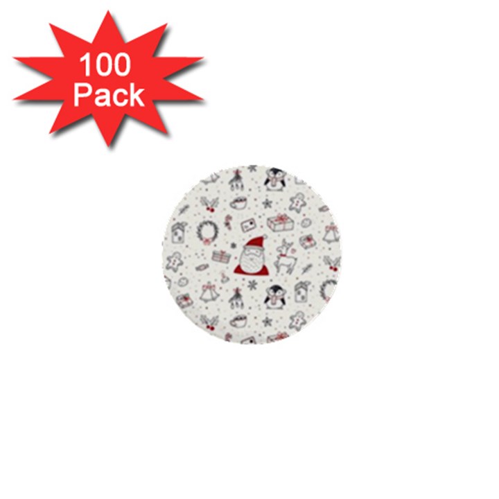 Cute Christmas Doodles Seamless Pattern 1  Mini Buttons (100 pack) 