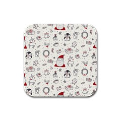 Cute Christmas Doodles Seamless Pattern Rubber Square Coaster (4 Pack)  by Vaneshart