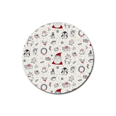 Cute Christmas Doodles Seamless Pattern Rubber Coaster (round)  by Vaneshart