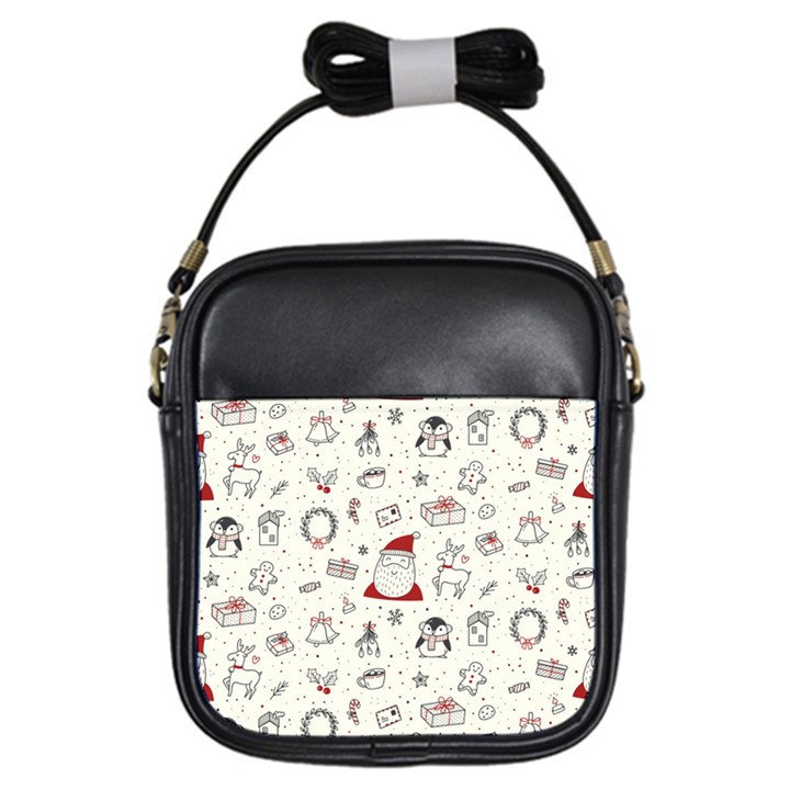 Cute Christmas Doodles Seamless Pattern Girls Sling Bag