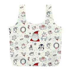 Cute Christmas Doodles Seamless Pattern Full Print Recycle Bag (l) by Vaneshart