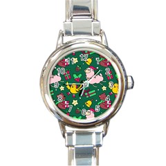 Funny Decoration Christmas Pattern Background Round Italian Charm Watch by Vaneshart