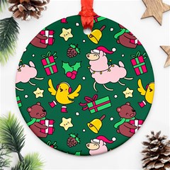 Funny Decoration Christmas Pattern Background Ornament (round) by Vaneshart