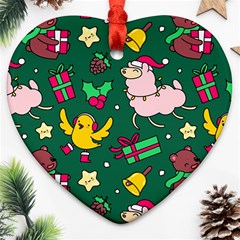 Funny Decoration Christmas Pattern Background Ornament (heart) by Vaneshart