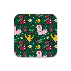 Funny Decoration Christmas Pattern Background Rubber Coaster (square)  by Vaneshart