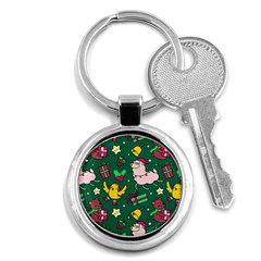 Funny Decoration Christmas Pattern Background Key Chain (round) by Vaneshart