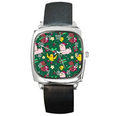 Funny Decoration Christmas Pattern Background Square Metal Watch by Vaneshart