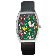 Funny Decoration Christmas Pattern Background Barrel Style Metal Watch by Vaneshart