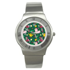 Funny Decoration Christmas Pattern Background Stainless Steel Watch by Vaneshart