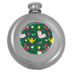 Funny Decoration Christmas Pattern Background Round Hip Flask (5 Oz) by Vaneshart