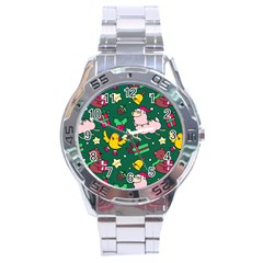 Funny Decoration Christmas Pattern Background Stainless Steel Analogue Watch by Vaneshart