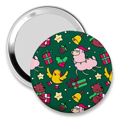 Funny Decoration Christmas Pattern Background 3  Handbag Mirrors by Vaneshart