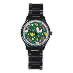 Funny Decoration Christmas Pattern Background Stainless Steel Round Watch by Vaneshart