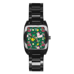 Funny Decoration Christmas Pattern Background Stainless Steel Barrel Watch by Vaneshart