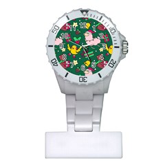 Funny Decoration Christmas Pattern Background Plastic Nurses Watch by Vaneshart