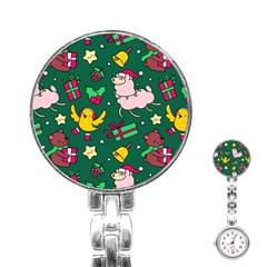 Funny Decoration Christmas Pattern Background Stainless Steel Nurses Watch by Vaneshart