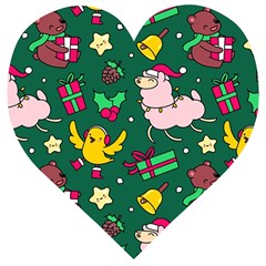 Funny Decoration Christmas Pattern Background Wooden Puzzle Heart by Vaneshart