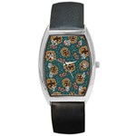 Christmas Seamless Pattern Barrel Style Metal Watch Front