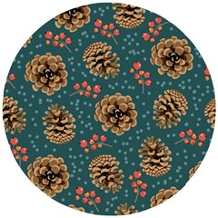 Christmas Seamless Pattern Wooden Puzzle Round by Vaneshart