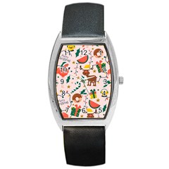 Colorful Funny Christmas Pattern Barrel Style Metal Watch by Vaneshart