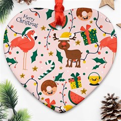 Colorful Funny Christmas Pattern Heart Ornament (two Sides) by Vaneshart